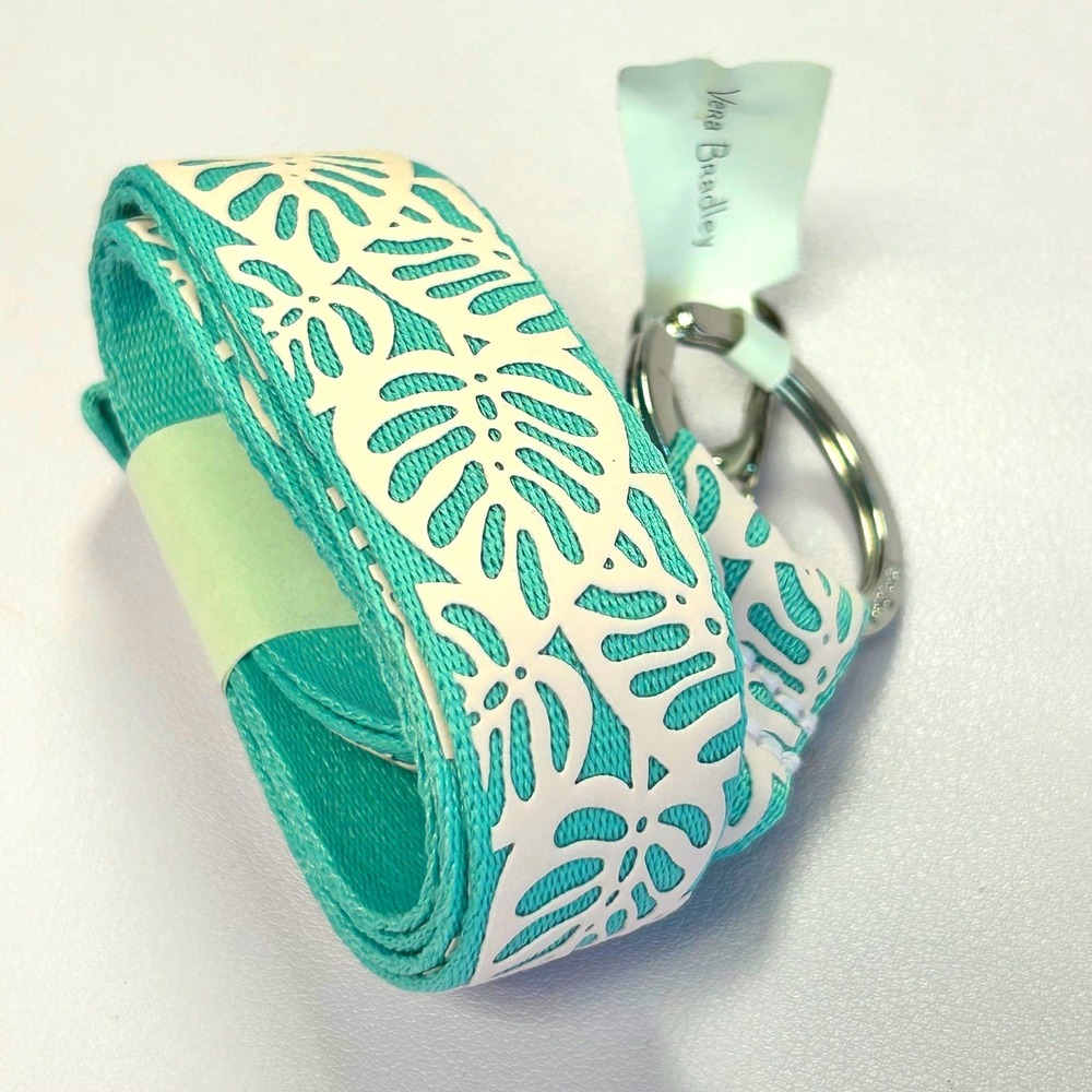 Vera Bradley NEW Wide Lanyard Rain Forest Canopy Teal Monstera Leaf ID Badge